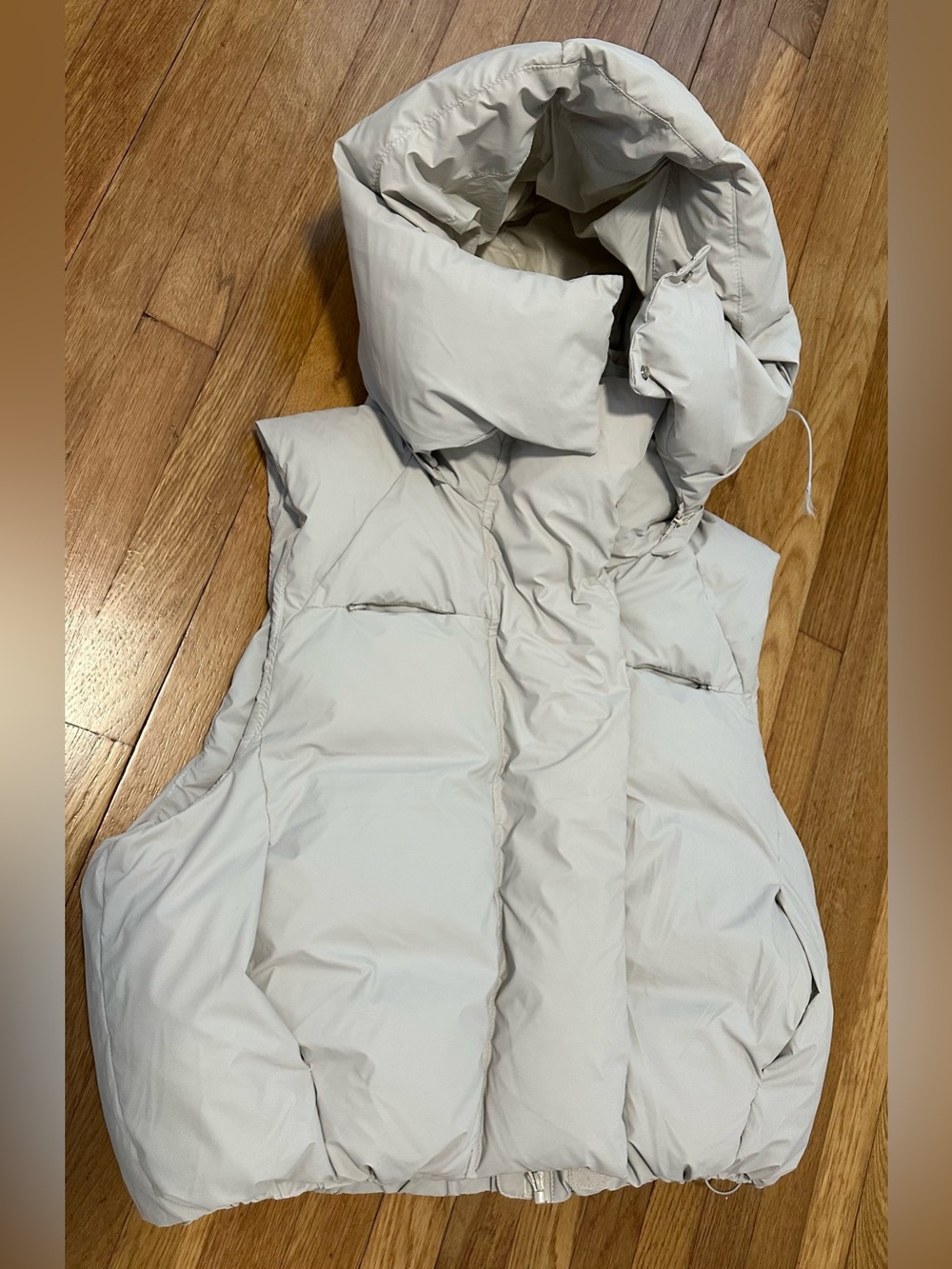 khy | Women's Light Cream Puffer Vest with High Collar Hood